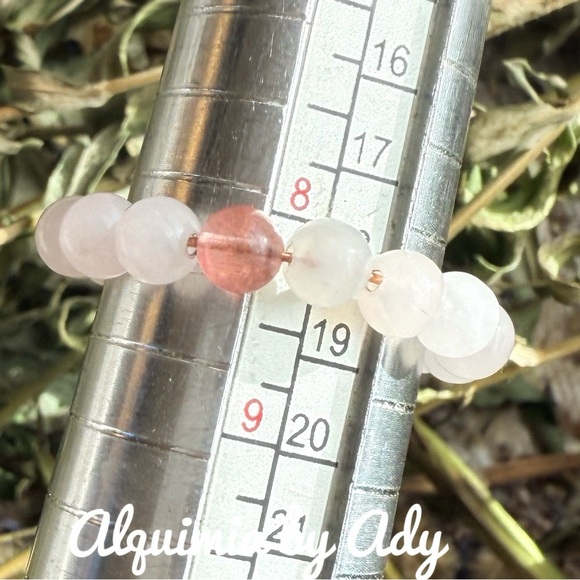Cherry and pink quartz beaded gem ring - Picture 1 of 2